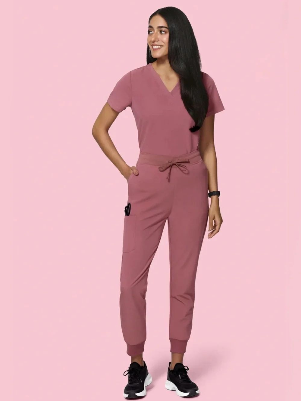 mandala S Mauve Pink Jogger Drawstring 9 Pocket Scrub Bottom